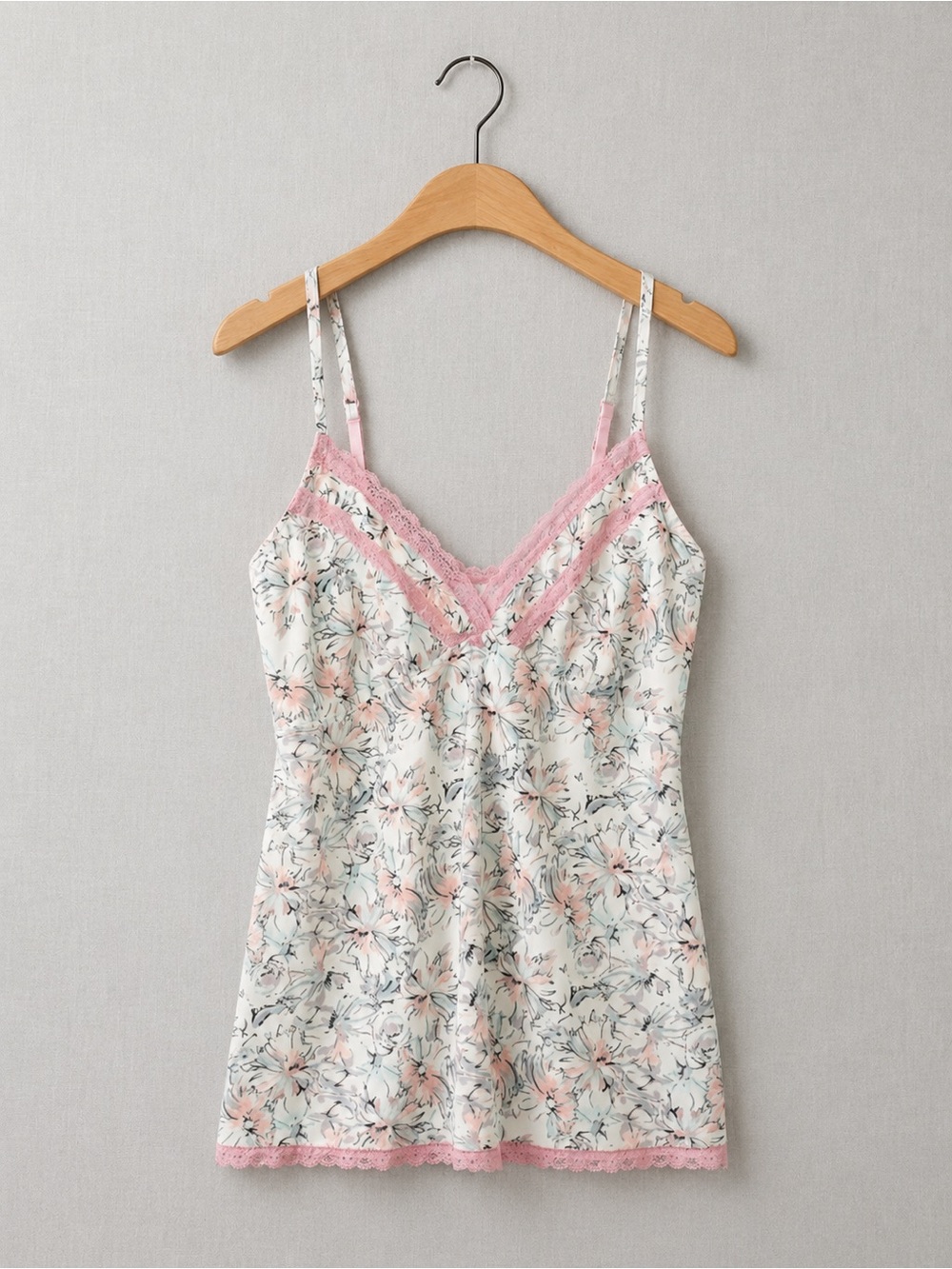 🫐3/33$ Marylin Monroe Floral Lace-Trim Pink V-Neck Chemise
